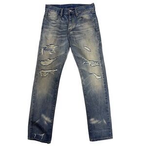 MNML Men's Distressed Denim Jeans Blue Size 29 Straight Fit‎